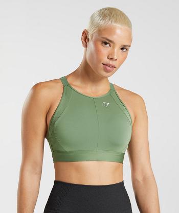 Staniki Sportowe Damskie Gymshark High Neck High Support Zielone | PL 2842JPQ